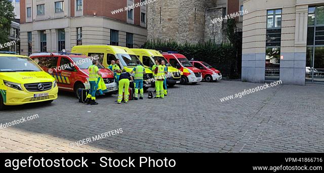 Illustration picture shows emergency services near the Ibis Hotel in the city center of Brussels, Wednesday 31 August 2022