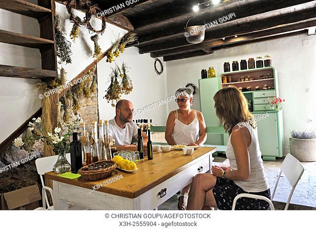 olive oil tasting with Diana Marovic, Eko Skoj owner, small-scale enterprise producer of organic artisanal delicacies, Prvo Selo, Zrnovo, Korcula island