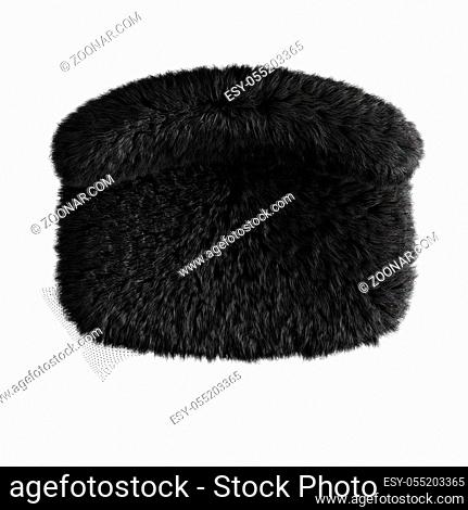 Beautiful black fluffy bench made of wool on isolated background top view. 3D rendering