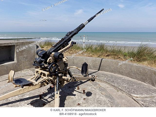 Gun emplacement with an antiaircraft cannon, 2 cm FLAK 28 Oerlikon, open-air museum Atlantic Wall, Raversijde or Raversyde, Oostende, West Flanders, Belgium