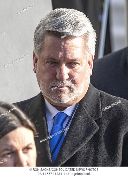 White House Communications Director Bill Shine looks on as United States President Donald J. Trump makes remarks to the press at the White House in Washington