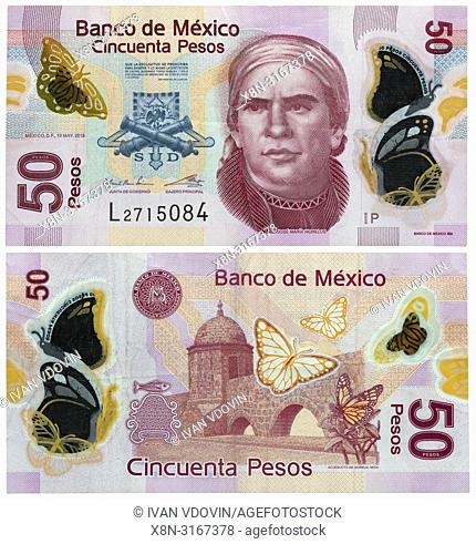 50 pesos banknote, Jose Maria Morelos y Pavon, Aqueduct of Morelia, Mexico, 2016