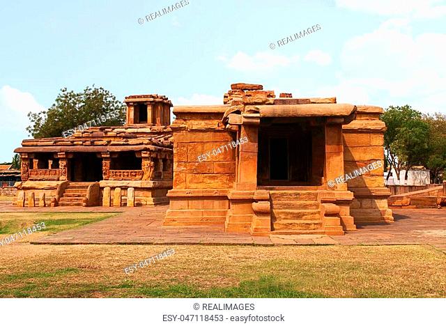 Lad Khan Temple on the left and Suryanarayana Gudi on the right, Aihole, Bagalkot, Karnataka, India