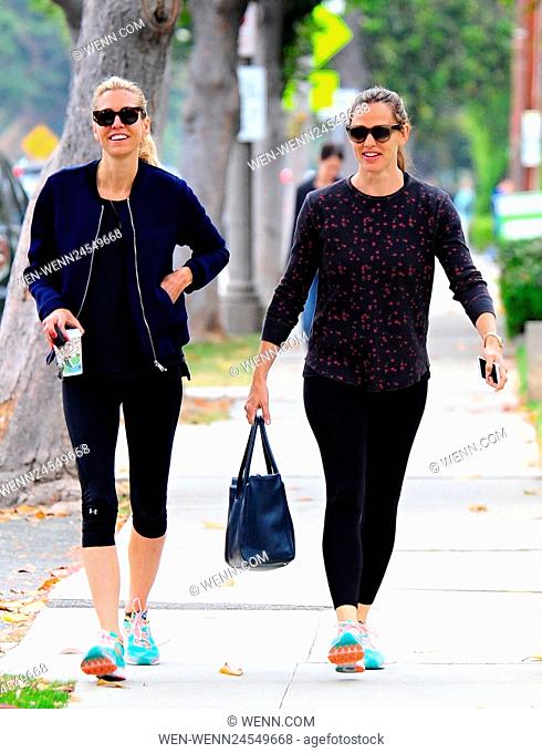 Jennifer Garner runs errands on her way to the gym with a friend Featuring: Jennifer Garner Where: Brentwood, California