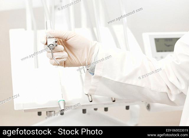 Equipment and dental instruments in dentist's office. Close-up selective focus Dentistry