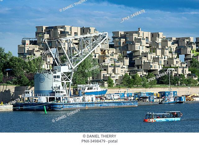 Canada. Province of Quebec, Montreal. The old port. Habitat 67: futurist houses built to accommodate the foreign dignitaries during the World Fair of 1967