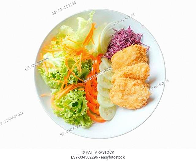 Breaded Fried Fish Salad isolated on white background