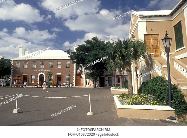 Bermuda, St. George's Parish, Old Town Hall and King's Square in St George in Bermuda.