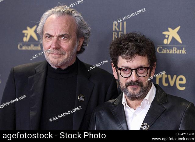 Jose Coronado and Manolo Solo attended Candidates To Goya Cinema Awards Dinner Party 2024 Photocall at Florida Park on December 19, 2023 in Madrid, Spain