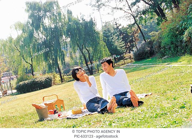Young Couple Enjoying Picnic, Korea
