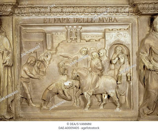 Episode in the life of the late Guido Tarlati, bishop and lord of the city of Arezzo, tile from the Cenotaph to Guido Tarlati, 1330