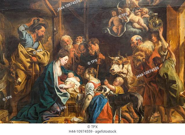 England, Somerset, Bristol, Bristol Museum and Art Gallery, Painting titled The Nativity by Jacob Jordaens, the Elder c1653