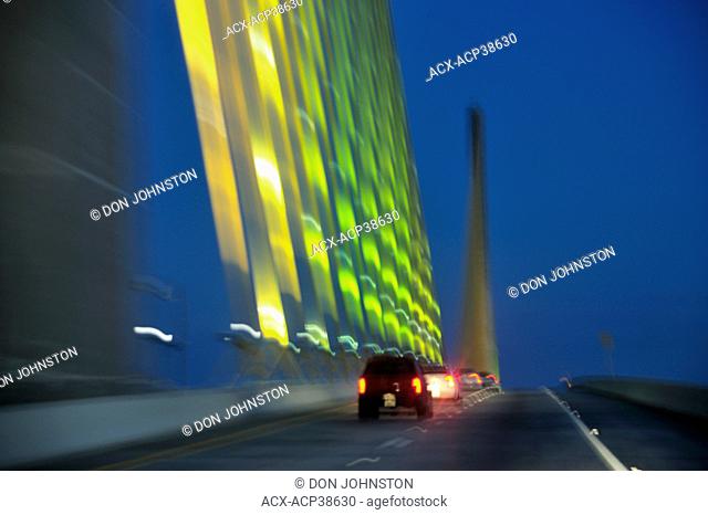 Dusk, Bob Graham Sunshine Skyway Bridge, spanning Tampa Bay, Florida, United States of America