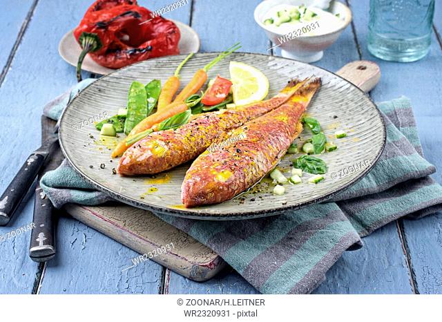 Barbecue Red Mullet on Plate