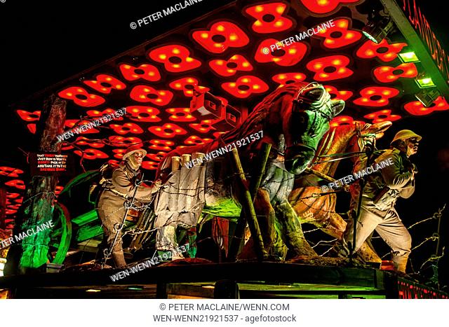 Illuminated floats or 'carts' lit up the streets during the Shepton Mallet Carnival 2014. The carnival is to commemorate the attempted blowing up of the Houses...