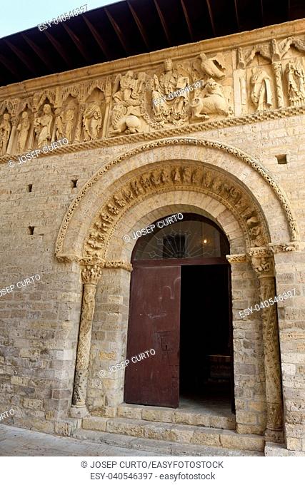 Detail of portico of Santiago church, Carrion de los Condes, Palencia province, Spain