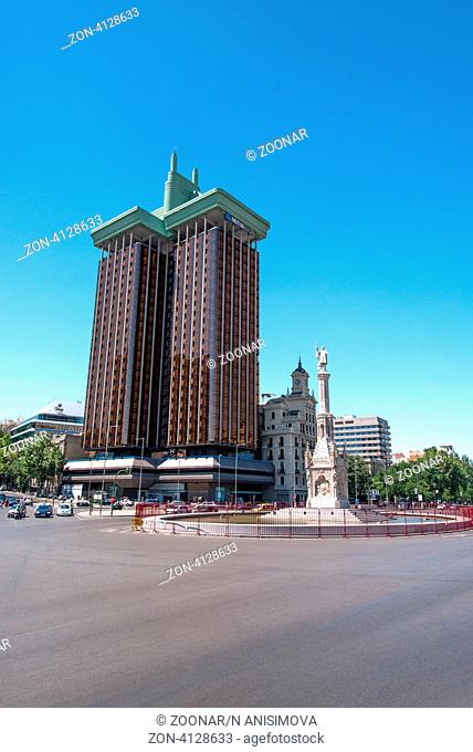 MADRID, JULY 11: Torres de Colon is a high office building of twin towers at the Plaza de Colon in Madrid, Spain on July 11, 2012