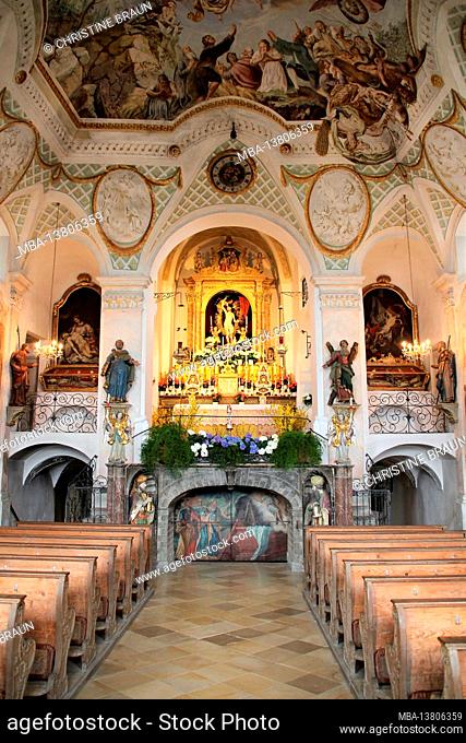 Interior of the Holy Cross Church on Kalvarienberg, Bad Toelz, Upper Bavaria, Bavaria, Germany Alps, Bavarian Alps, Isarwinkel, Isar