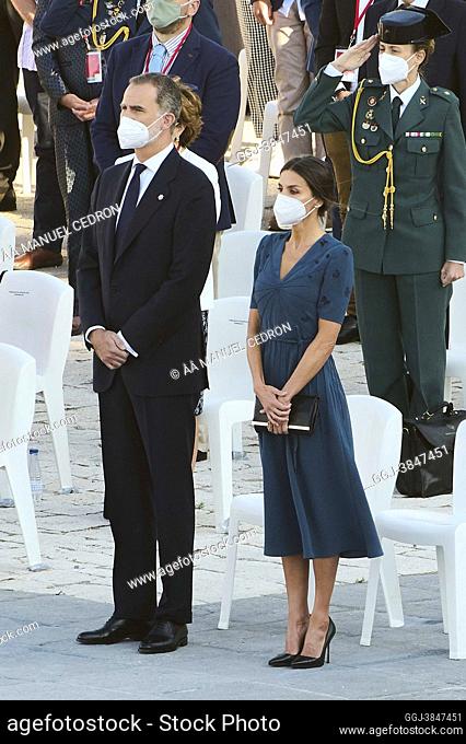 King Felipe VI of Spain, Queen Letizia of Spain attends State tribute to the victims of the coronavirus (Covid-19) and recognition to society at Royal Palace on...