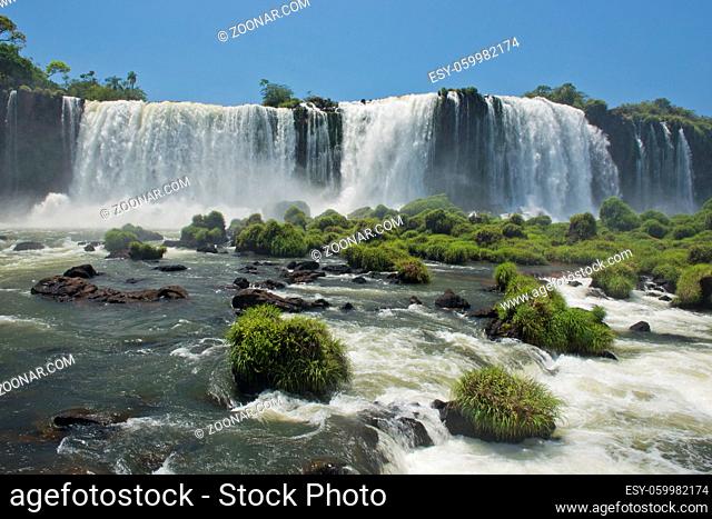 part of the iguazu falls, seen from the brazilian side, one of the world's seven natural wonders
