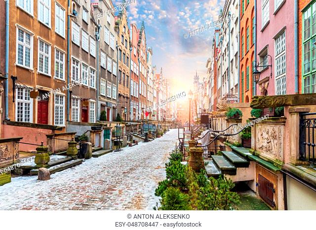 Mariacka street, a famous street in Gdansk in Poland, sunrise view