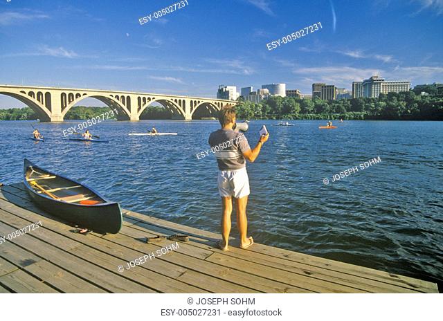 Kayaking on the Potomac and Francis Scott Key Bridge, Rosslyn, Washington, DC