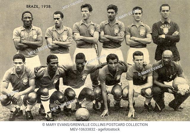 Brazilian Football Team of the 1958 World Cup. The team (from top left, moving clockwise) is: Djalma Santos, Zito, Bellini, Nilton Santos, Orlando, Gilmar