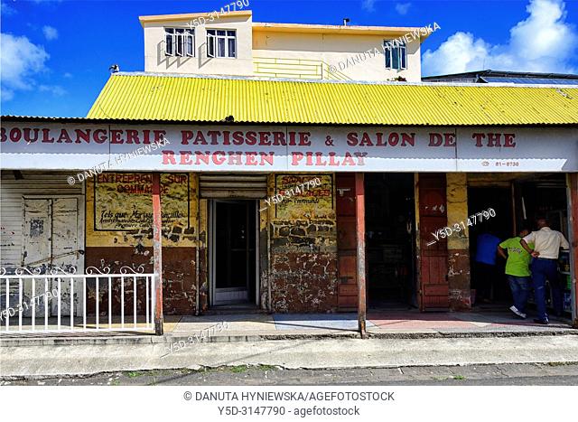 Tea room and bakery, street scene, Mahébourg, Grand Port district, southeastern coast of Mauritius, Mauritius, Mascarenhas, Mascarene Islands, Mascarene