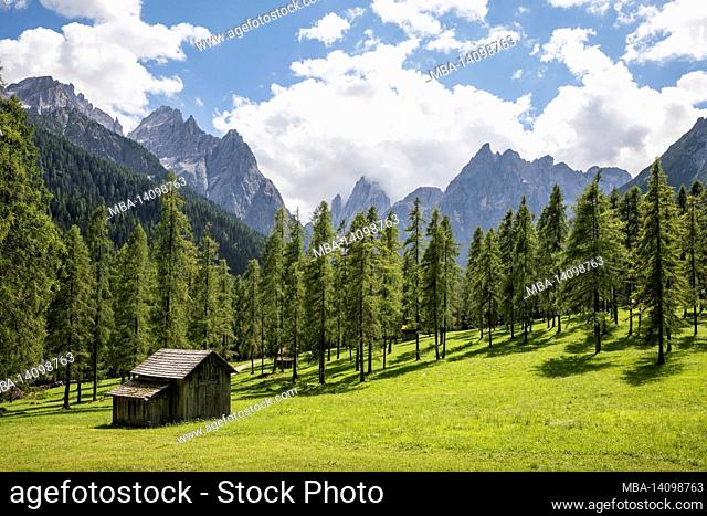 the fischleintal in the sesto dolomites, landscape near moos on the way to the talschlusshütte, south tyrol, italy