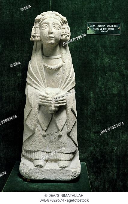 Figure making an offering, sculpture from Cerro de Los Santos, Spain. Iberian Civilization, 4th-2nd Century BC.  Madrid, Museo Arqueológico Nacional