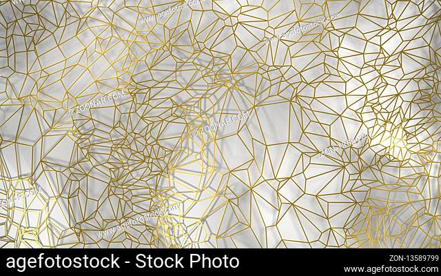 3d render, golden modern wall made by golden wire, random clusters triangle digital illustration, abstract geometric background texture