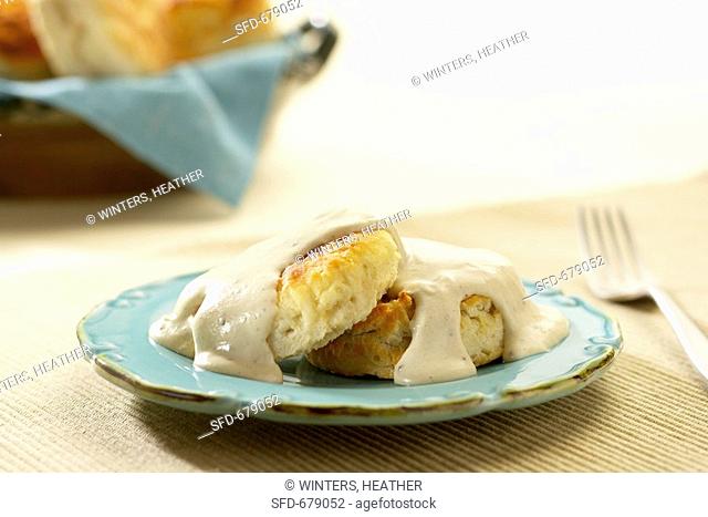 Biscuits and Gravy on a Plate