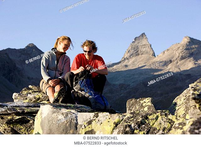 Hiker at the Horn, Zillertal Alps, Tyrol, Austria