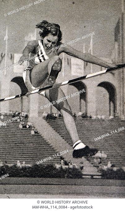 Photograph of Jean Shiley (1911- 1998) high jumping at the 1932 Olympic games. Although jumping the same height as Babe Didrikson 1