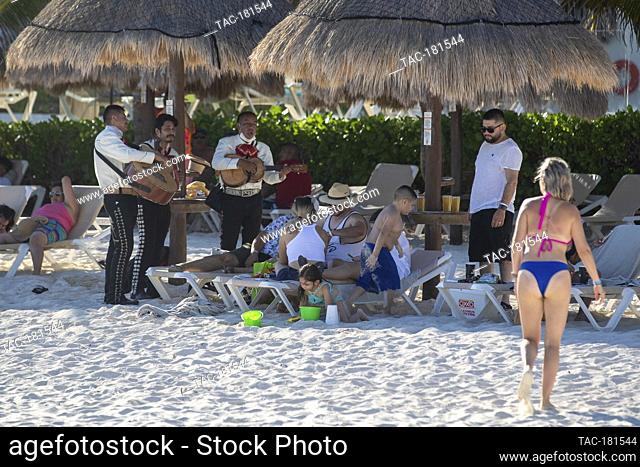 CANCUN, MEXICO - SEPTEMBER 29: Tourists seen enjoy holiday the music of Mariachis during the holidays after 5 months for coronavirus lockdown