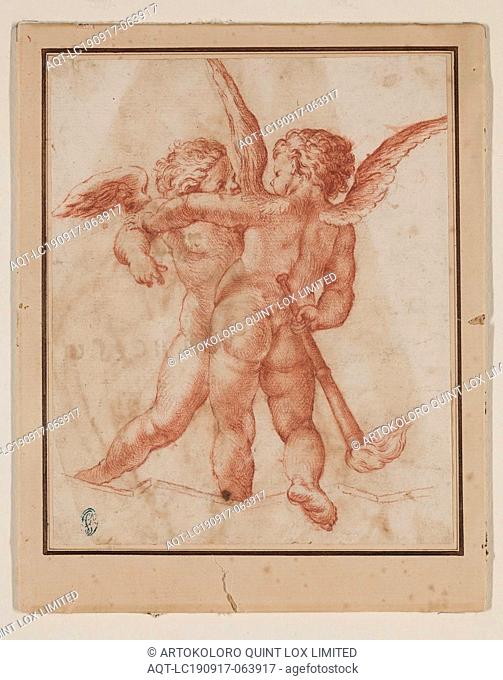 Unknown (Italian), after Annibale Carracci, Italian, 1560-1609, Two Putti with a Torch, between 1600 and 1625, red chalk over graphite on cream laid paper
