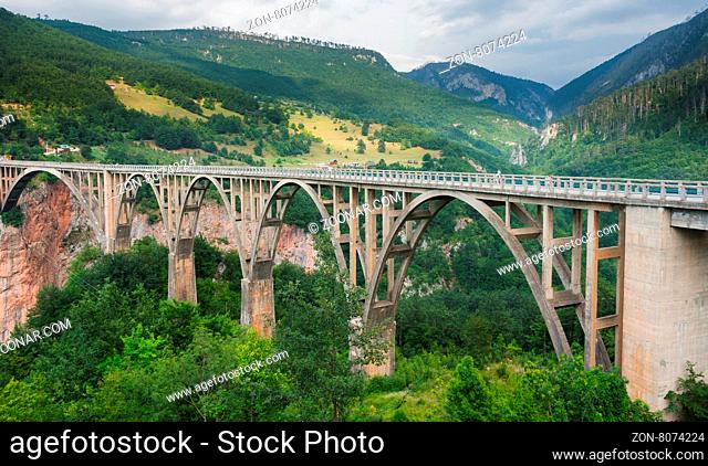 Durdevica arched Tara Bridge over green Tara Canyon - Montenegro