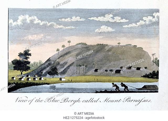 'View of the Blue Bergh called, Mount Parnassus', 1813. From 'Narrative, of a Five Years' Expedition, against the Revolted Negroes of Surinam, in Guiana