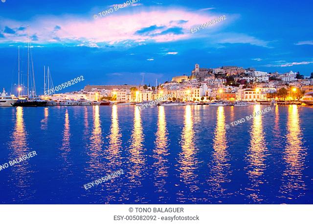 Ibiza island night view of Eivissa town