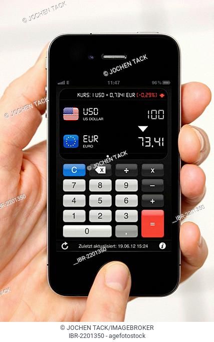 Iphone, smartphone, app on the screen, currency converter