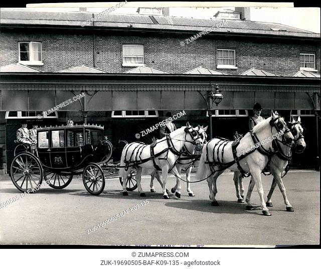 May 05, 1969 - The Scottish stage coach: A ceremonial coach has been specially prepared for the Queen to use for the first time on the occasion of Her Majesty's...