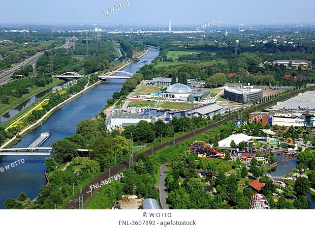 View on Oberhausen with Neue Mitte and Rhein-Herne-Kanal, Ruhr, Germany