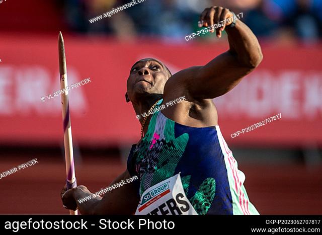 Athlete Anderson Peters from Grenada competes in men's javelin throw during the 63rd Golden Spike Ostrava annual athletics event