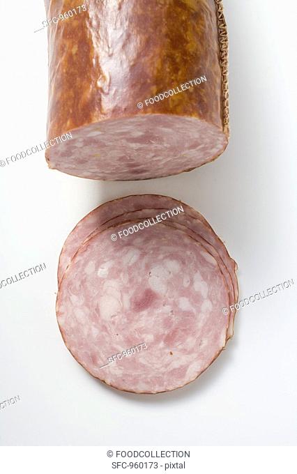 Krakauer Krakow-style ham sausage with slices cut