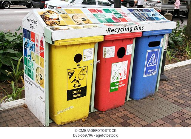 Recycling bins in Orchard Road, Singapore City, Asia
