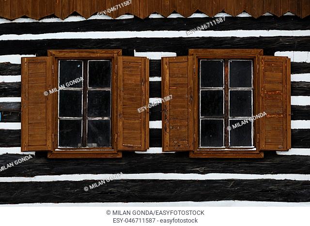 Windows of a traditional house in Budis village, northern Slovakia