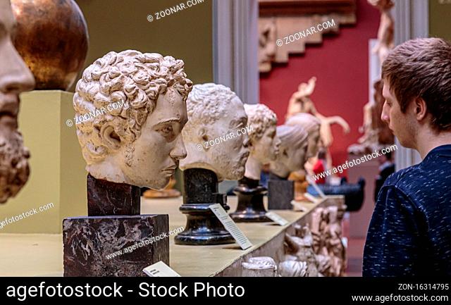 Moscow, Russia - November 21, 2018: Interior of Pushkin Museum of Fine Arts is largest museum of European art in Moscow, Russia