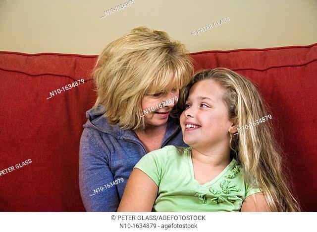 Blonde mother and daughter