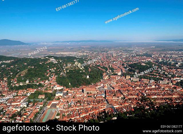 Spectacular view onto Brasov from its view point, Romania 2021