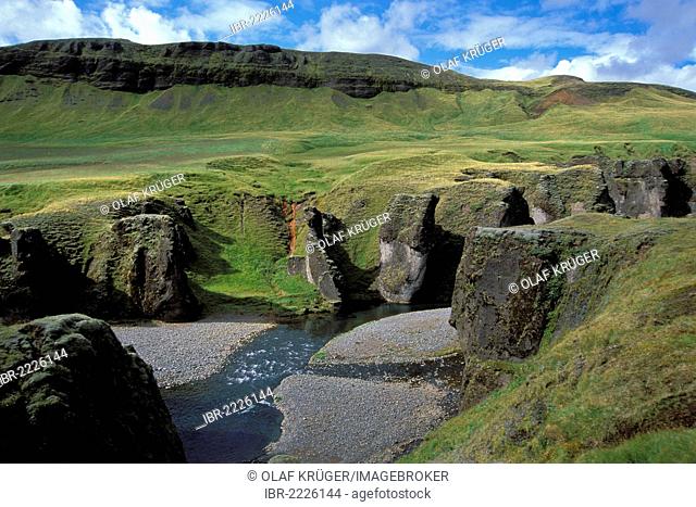 Fjadrargljufur gorge near Kirkjubær on the south coast, tuff, lava formations, Iceland, Europe